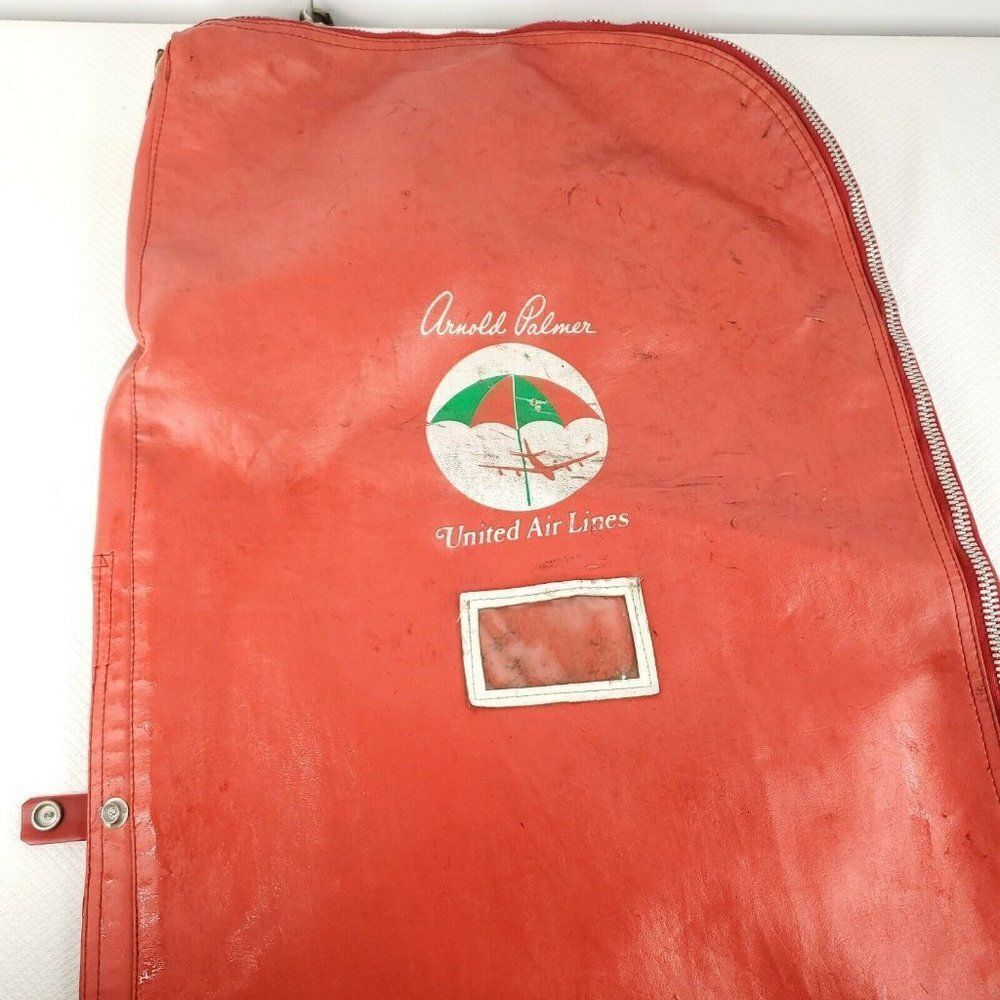 Vintage 60s Arnold Palmer United Air Lines Red Gold Bag Travel Carrier Luggage
